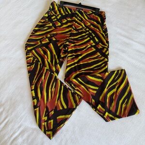 IMAN Pants Womens L Petite Multicolor Zebra Animal Wide Leg Pull On Stretch